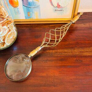 Antique Ornate Brass Art Nouveau Magnifying Glass Shell Inlay Decor Timeless